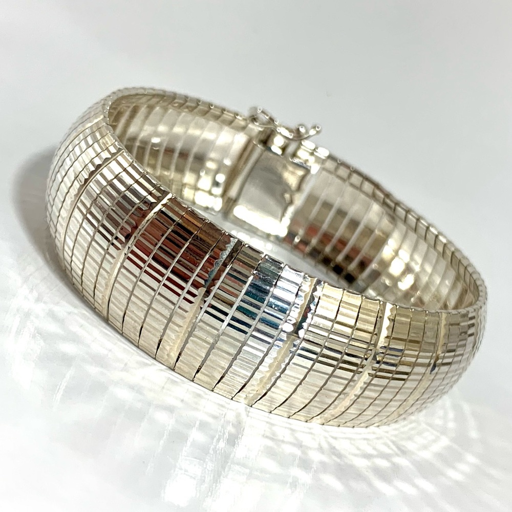 IBB Italian 925 Silver Bangle Cuff Chain Linked Bracelet 8”